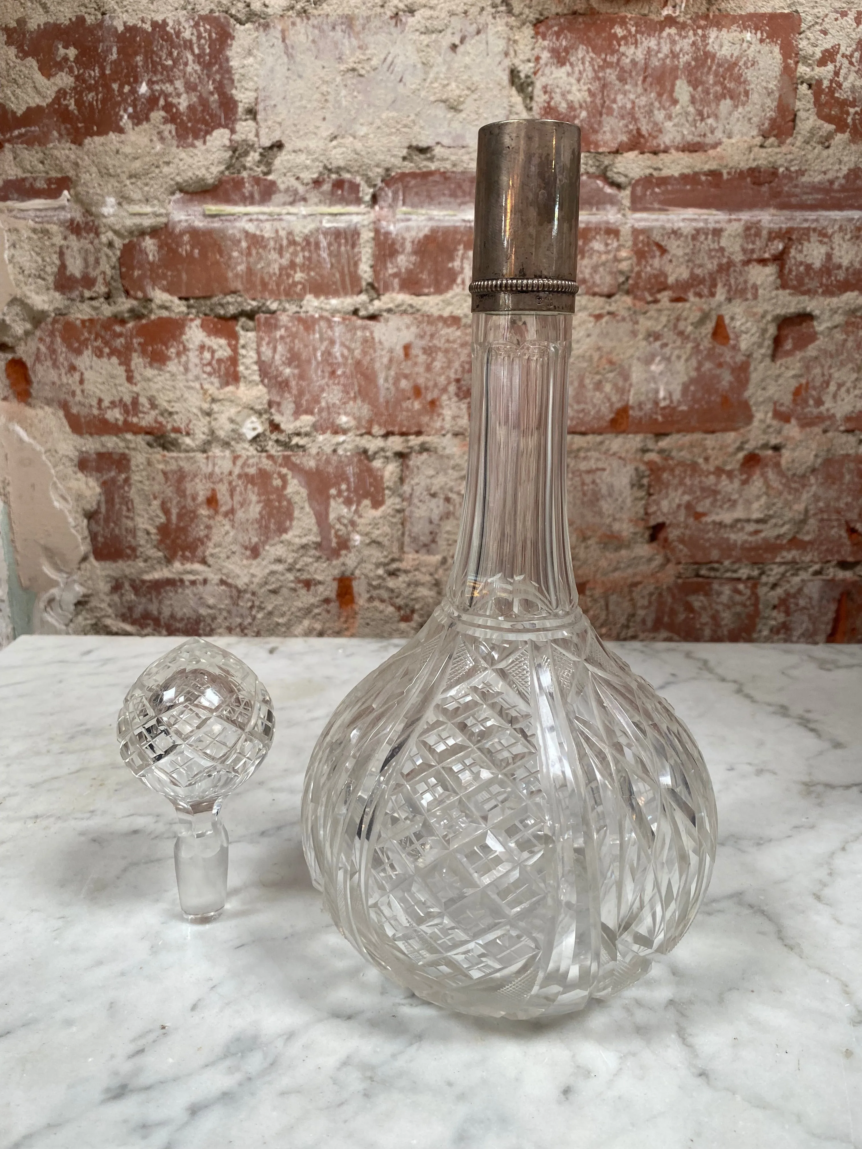 Vintage Tall Italian Glass Bottle 1950s