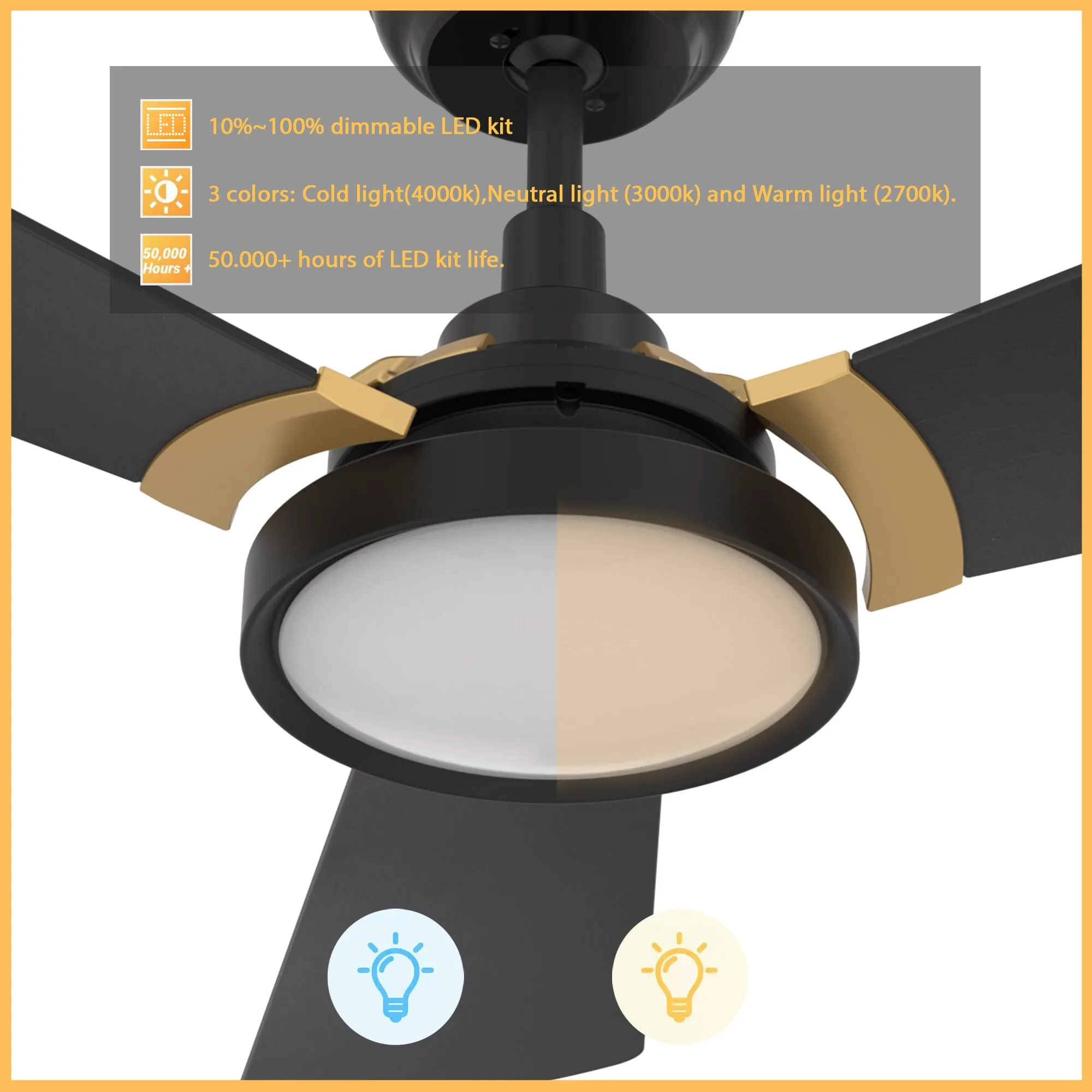 Viter Outdoor Ceiling Fan with Dimmable LED Light Remote-Smart 52"