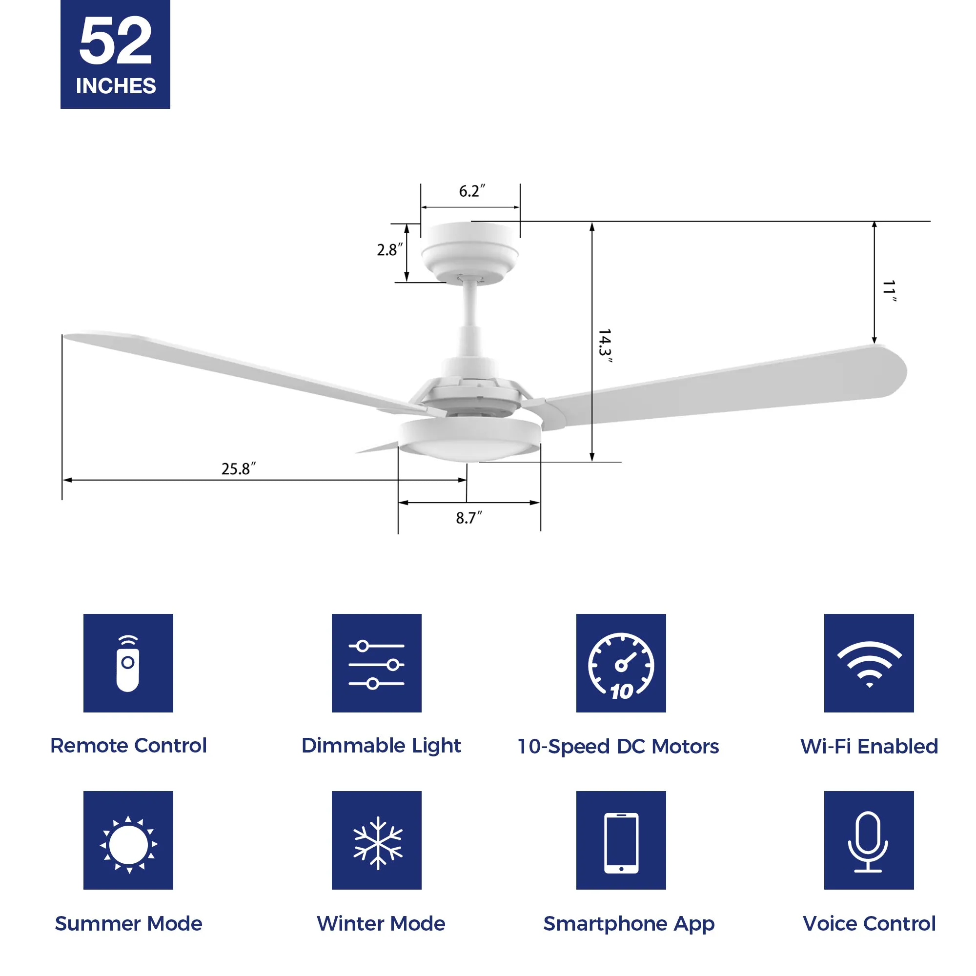 Viter Outdoor Ceiling Fan with Dimmable LED Light Remote-Smart 52"