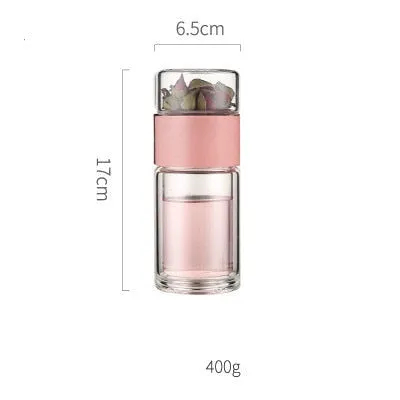 Water Bottle Travel Drinkware Double Wall Glass Tea Infuser Tumbler