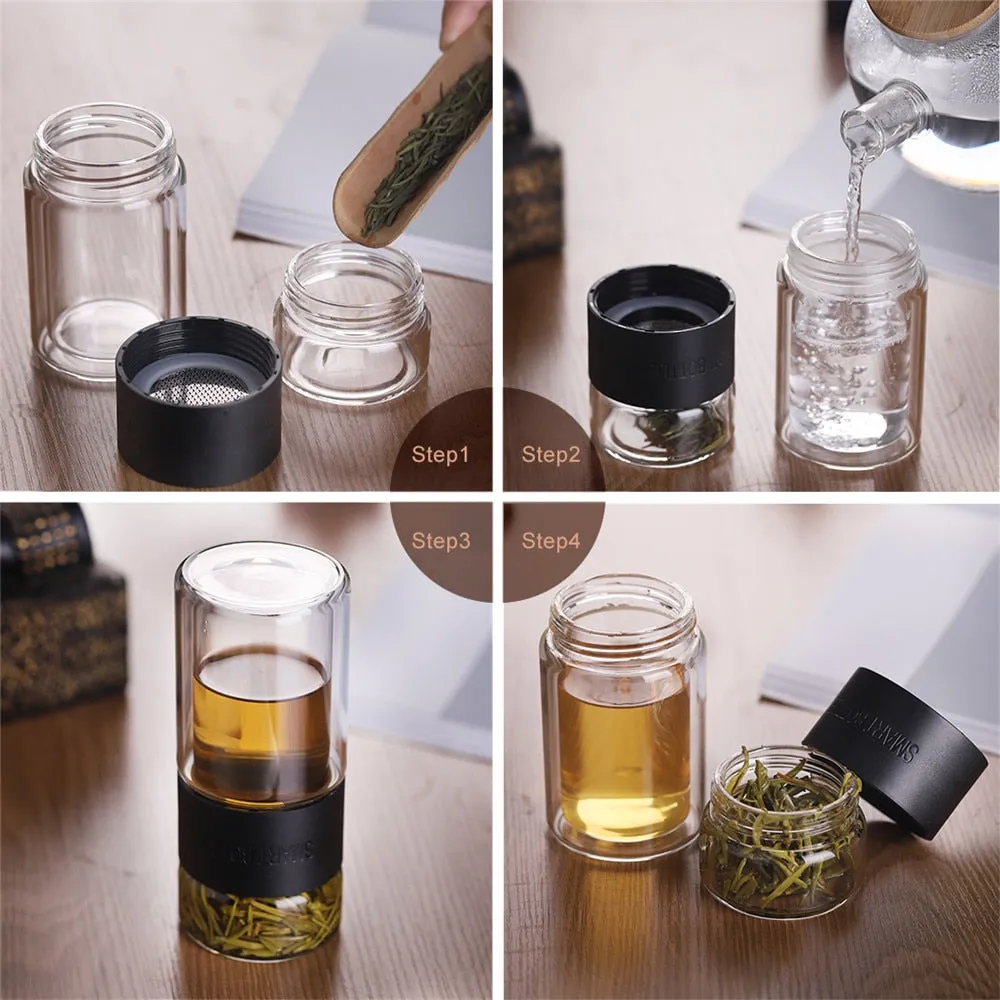 Water Bottle Travel Drinkware Double Wall Glass Tea Infuser Tumbler