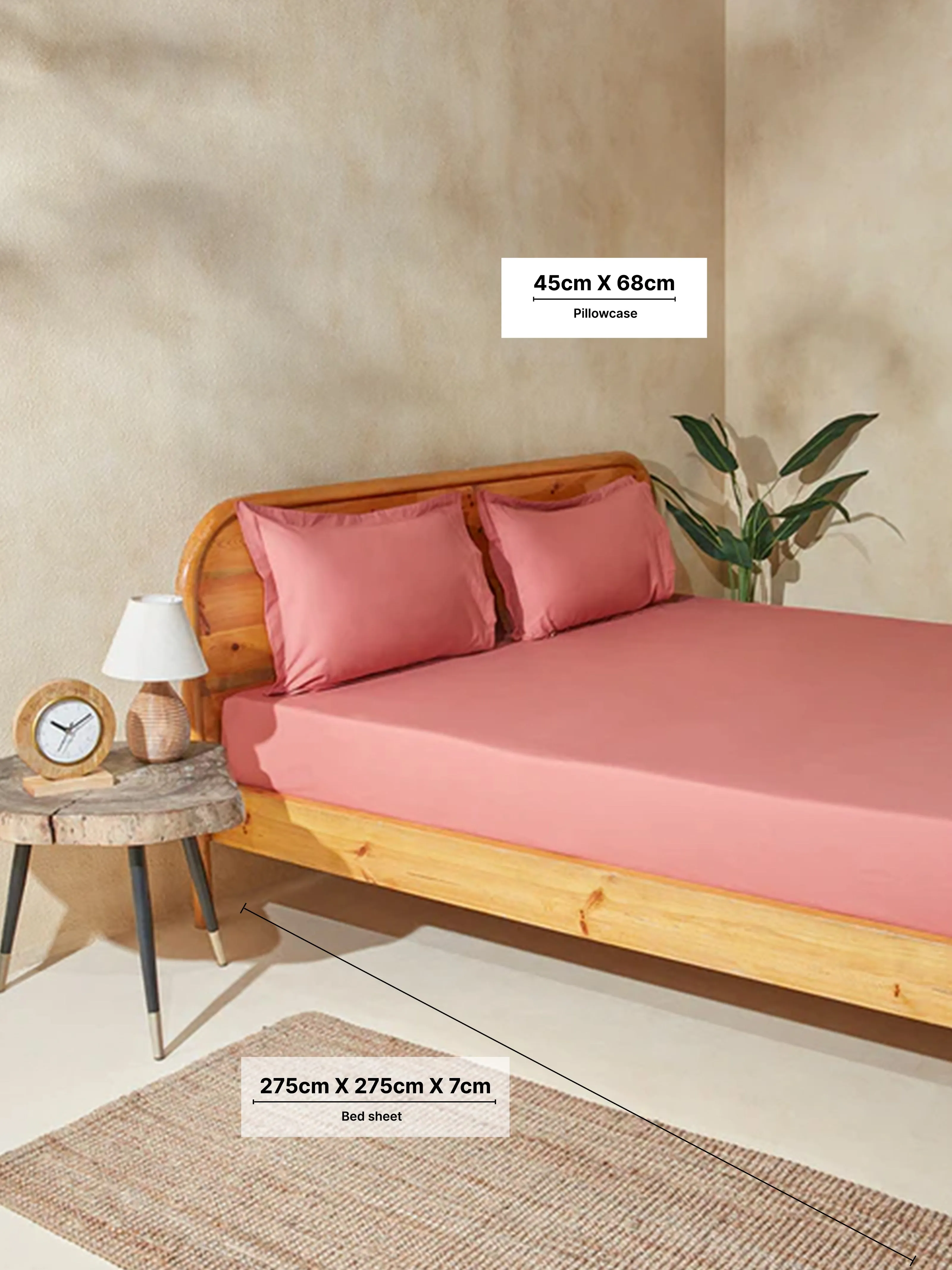 Westside Home Dusty Rose King Bed Flat Sheet and Pillowcase Set