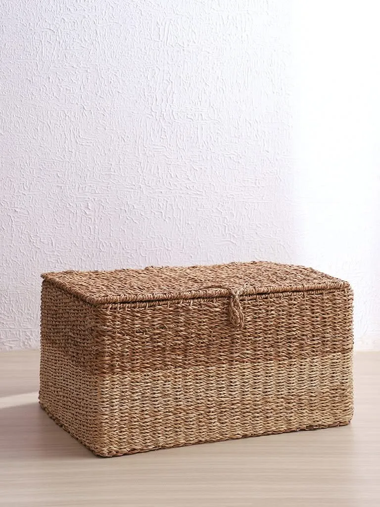 Westside Home Hand-Woven Natural Seagrass Storage Basket with Lid