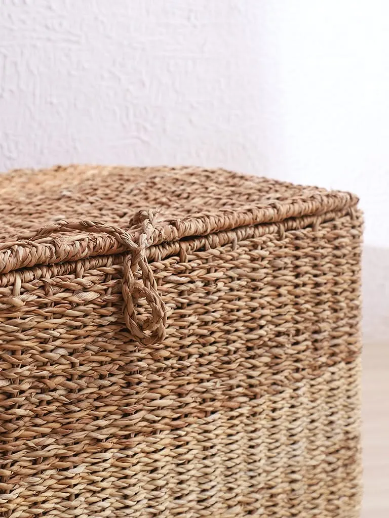 Westside Home Hand-Woven Natural Seagrass Storage Basket with Lid