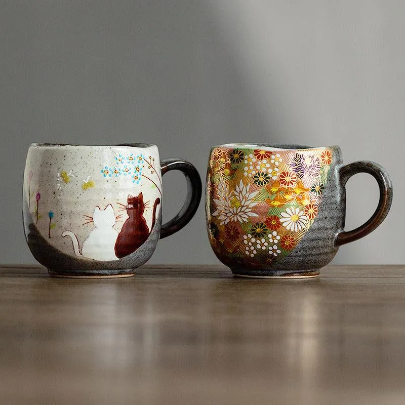 Whimsical Cat Hand-Painted Ceramic Milk Mug