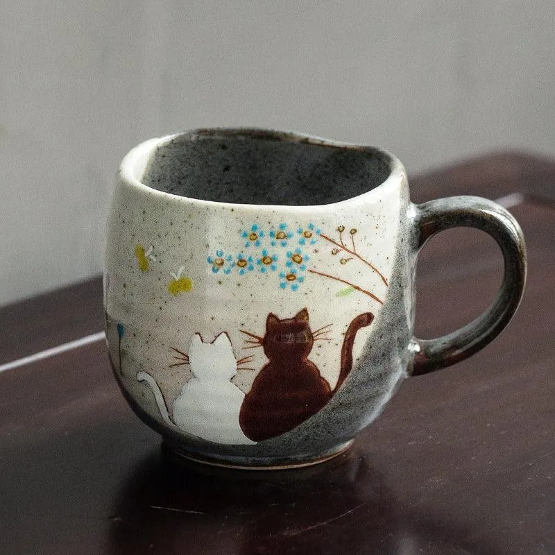 Whimsical Cat Hand-Painted Ceramic Milk Mug