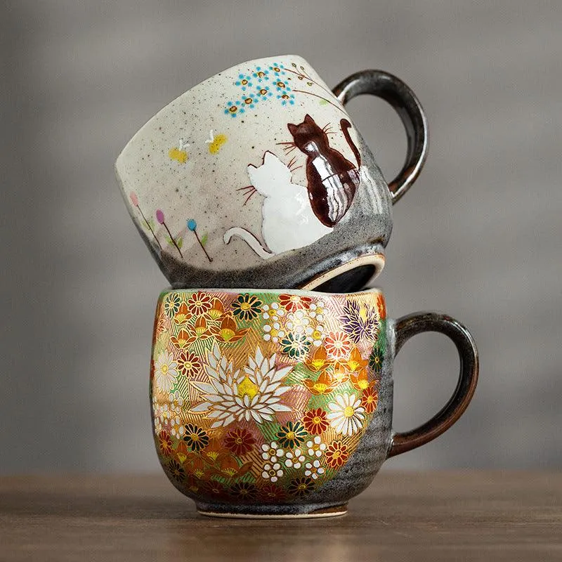 Whimsical Cat Hand-Painted Ceramic Milk Mug