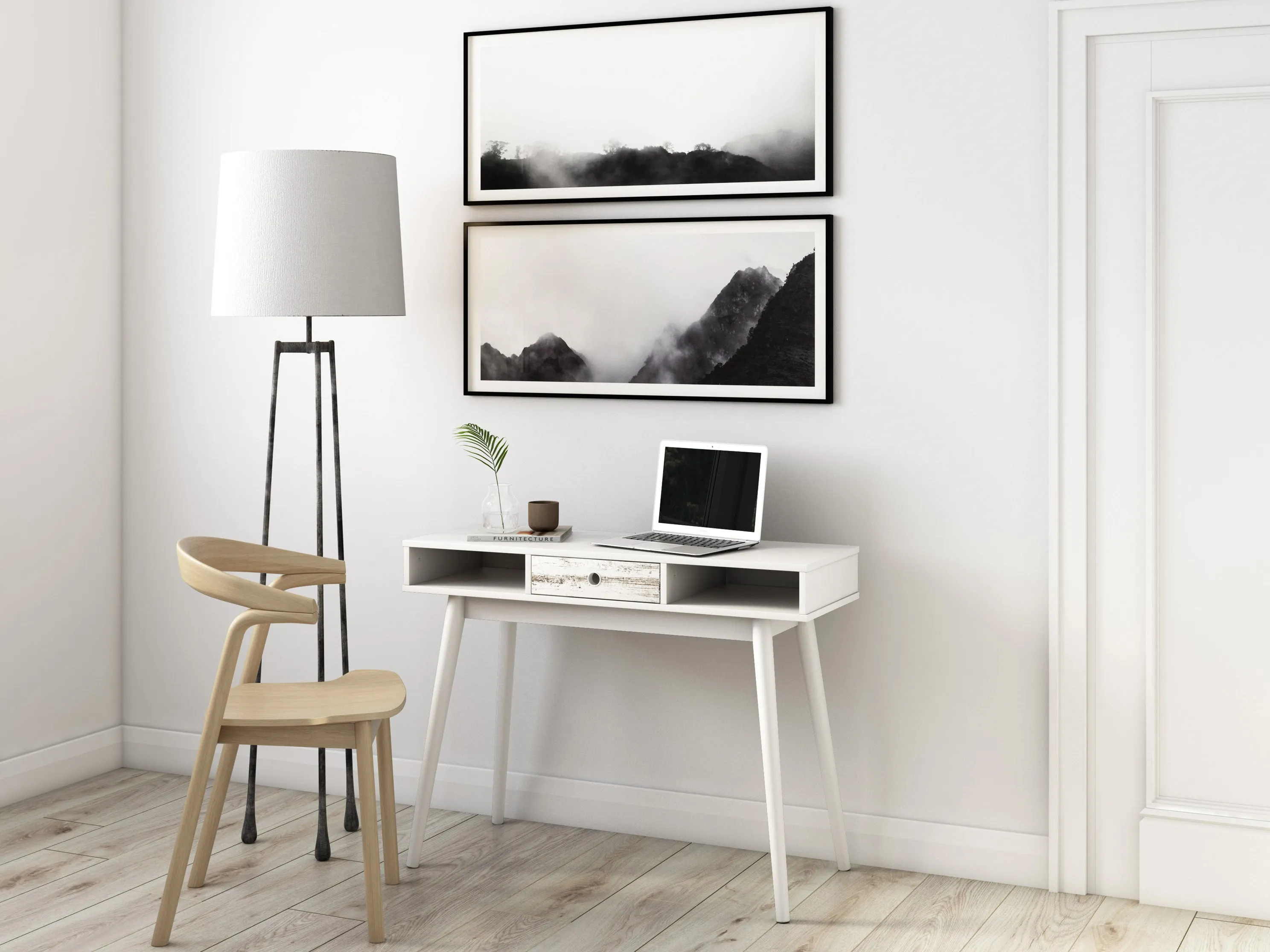 White Mid Century Desk