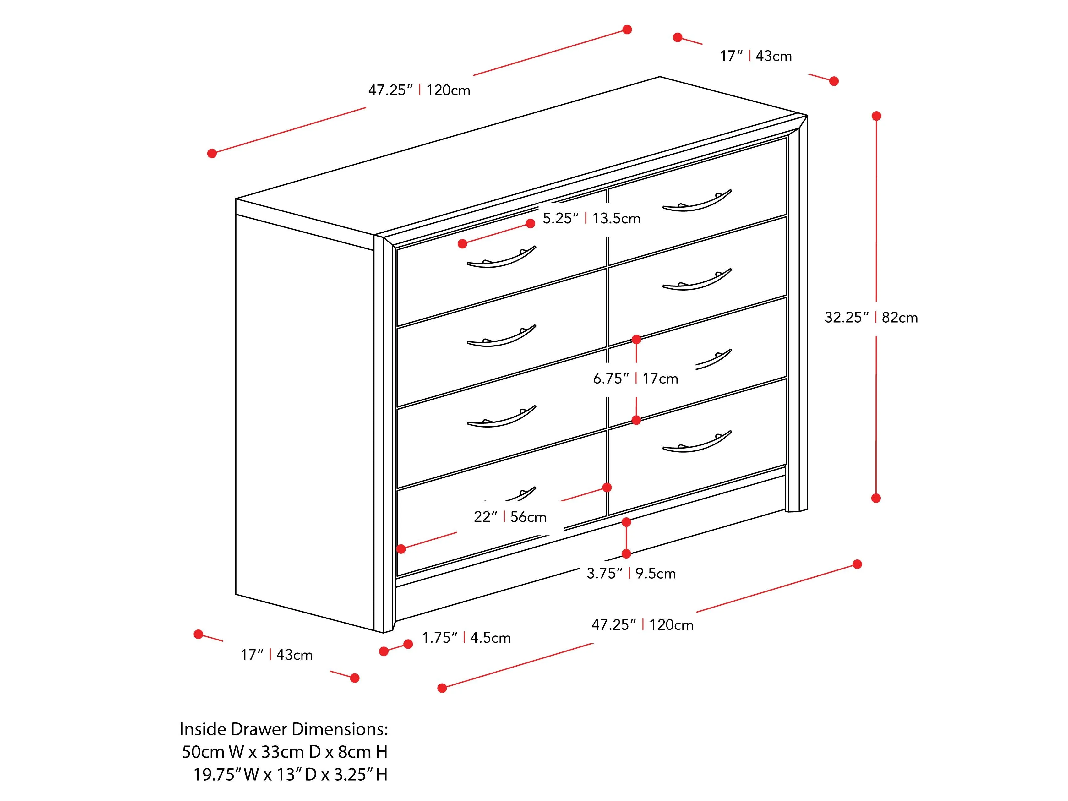 White Washed Oak 8 Drawer Dresser