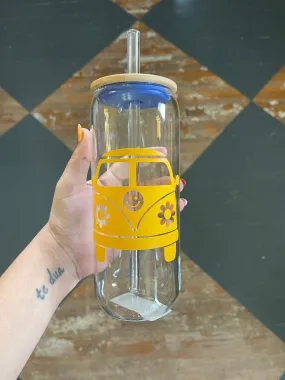 Yellow Bus- Reusable Glass Cup